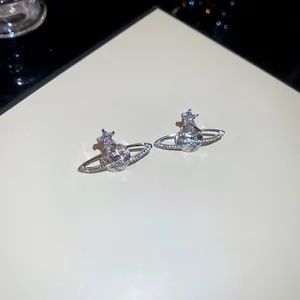 Sparkling silver planet earrings with white zircon stones and star detail