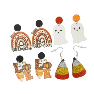 Halloween Ghost Pumpkin Candy Corn Dangle Earrings Acrylic Spooky Cute Festive Party Jewelry For Women