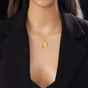 Minimalist gold envelope pendant necklace for couples made of polished stainless steel