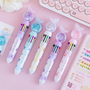 5-pack of 10-color butterfly retractable ballpoint pens in macaron colors for journaling