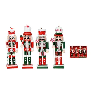 Set of 4 traditional 13cm wooden nutcracker soldiers with candy theme and gift box