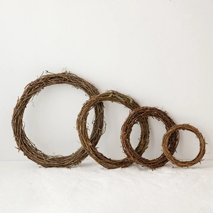 Natural rattan Christmas wreaths in four sizes for DIY rustic holiday wall decoration