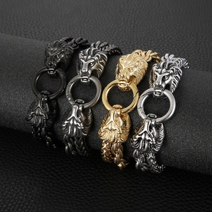 Men's titanium steel lion head bracelets in gold, silver, ancient silver and black finishes