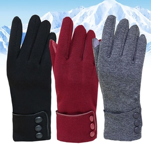 Winter thermal touchscreen fleece gloves with decorative buttons in black, red and grey