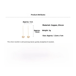 Detailed specs of horse earrings made with copper and zircon showing size and weight