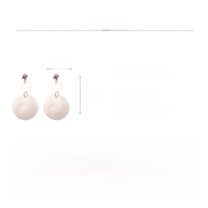 Detailed view of layered seashell round drop earrings with size measurements of 11.2cm x 6cm