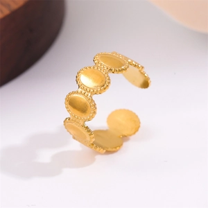 Vintage 18K gold plated oval chain link ring with beaded edge and open adjustable band