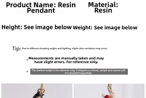 Detail view of resin Christmas tree hanging ornament with material specifications