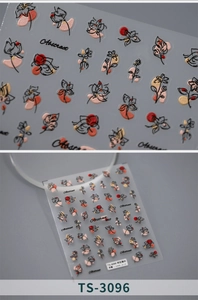 Detail of TS-3096 5D nail art sticker featuring abstract floral patterns and text