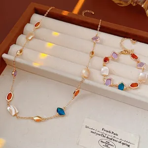 Collier Et Bracelet Géométriques Vintage En Verre Coquillage Cuivre Plaqué Or Accessoires De Bijoux Multicolores Luxe