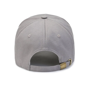 Light grey oversized baseball cap with adjustable metal buckle on back view