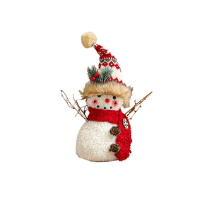 Cute Christmas snowman figurine with long legs, knit hat and red scarf for holiday decor