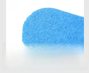 Detail of blue polyester fiber brush head for gentle cleaning of tiles and sinks