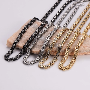 Men's luxury stainless steel Byzantine king chains in black, silver and gold finishes