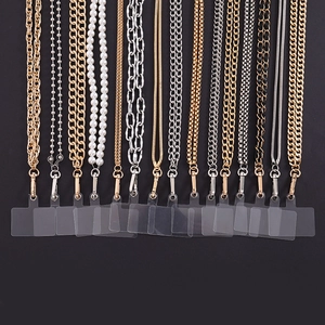 Universal crossbody metal and pearl mobile phone chain strap with connector patch