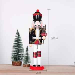 Traditional 30cm nutcracker soldier statue in Scottish kilt holding an accordion