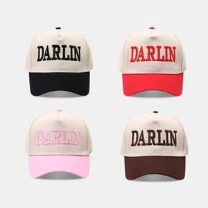 Vintage Baseball Cap Two-Tone Cotton Canvas DARLIN Embroidery Adjustable Curved Brim Casual Trucker Hat For Men Women