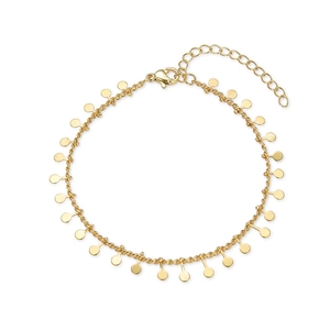 Elegant gold-plated brass chain anklet with delicate circular charms on white background