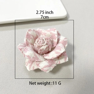 Pink and white houndstooth fabric flower brooch with 7cm size and 11g weight specs