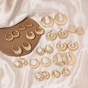 Stainless Steel Chunky Hoop Earrings For Women Geometric Textured Gold Silver Plated Niche Design Retro Minimalist