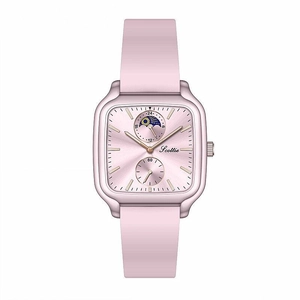 Chic women's square watch with pink silicone strap and rose gold metal case