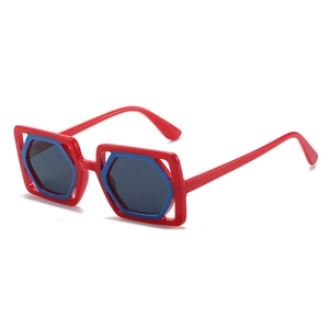 Women Square Hollow Sunglasses Geometric Personalized Fashion UV400 PC Frame Avant-Garde Color Blocking Eyewear