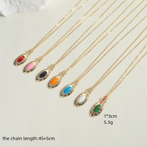 Oval zircon pendant necklaces in seven colors with golden chain and size details