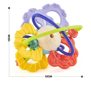 Detailed 12cm Manhattan sensory ball with colorful soft silicone rings and textured center