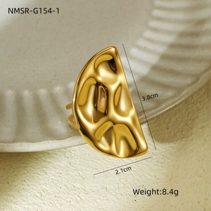 Detail view of gold hammered texture ring with size dimensions 3.8cm and 2.1cm