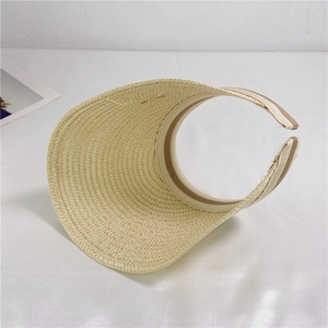 Women's summer straw visor sun hat with wide brim in beige for outdoor protection