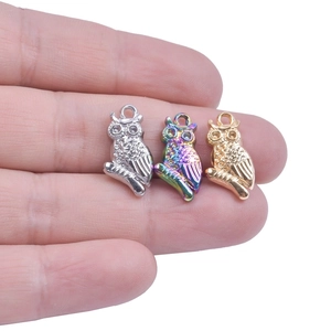 Three owl stainless steel pendants in silver, rainbow, and gold finish for DIY jewelry making