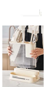 Detail of detachable kitchen knife holder and utensil drying rack in cream white finish