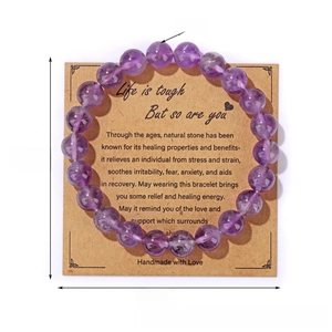 8mm purple natural stone bead bracelet for men on card with 19cm elastic cord
