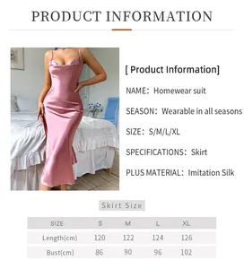 Tableau des tailles pour nuisette en satin rose avec mesures du S au XL