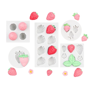 DIY silicone molds for strawberry candles, plaster leaves, and chocolate cake decorations