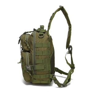 Tactical army green shoulder bag with MOLLE system and durable nylon fabric material