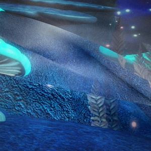 Detailed close-up showing woven fabric texture and glowing mushroom print on tapestry
