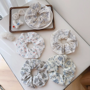 Large Fabric Scrunchies Floral Print French Retro Oversized Hair Ties Elastic Hair Bands Aesthetic Accessories For Women