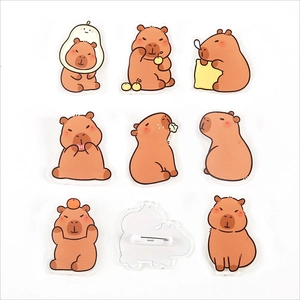 Cute acrylic capybara badges in various poses for backpacks and pencil cases