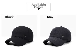 Detail view of thick winter baseball caps in black and grey with 1988 metal logo