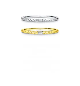 S925 sterling silver hammered rings with baguette cut zircon in gold and silver