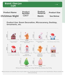 Detailed size specifications for resin Christmas figurines including Santa and Reindeer