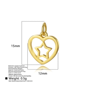 Detail view of 18K gold plated heart star pendant with copper and zircon material