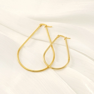 Polished gold teardrop hoop earrings in high-grade stainless steel for women