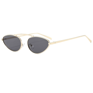 Fashionable gold metal cat eye sunglasses with double bridge and dark UV lenses