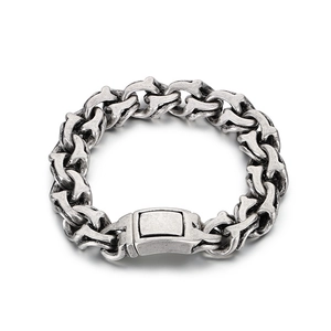 Industrielles 15mm Edelstahl-Panzerarmband in Antik-Silber für Herren, Cuban Link