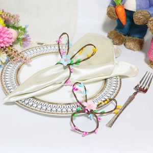 Easter Bunny Head Napkin Rings Handmade Woven Vine Iron Wire Colorful Berries Polyester Flower Table Rustic Spring Decor