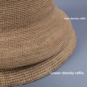 Close-up comparison of two raffia straw hats showing different weaving density textures