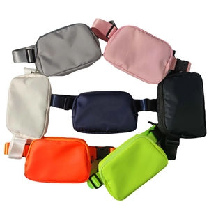 Waterproof nylon running waist bags shown in seven colors arranged in a circular layout