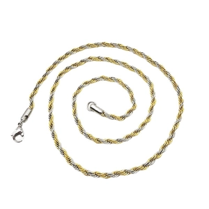 Two-tone gold and silver stainless steel twisted rope chain necklace with lobster clasp